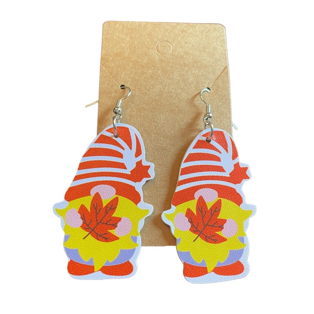 Leather Fall Gnome Drop Earrings